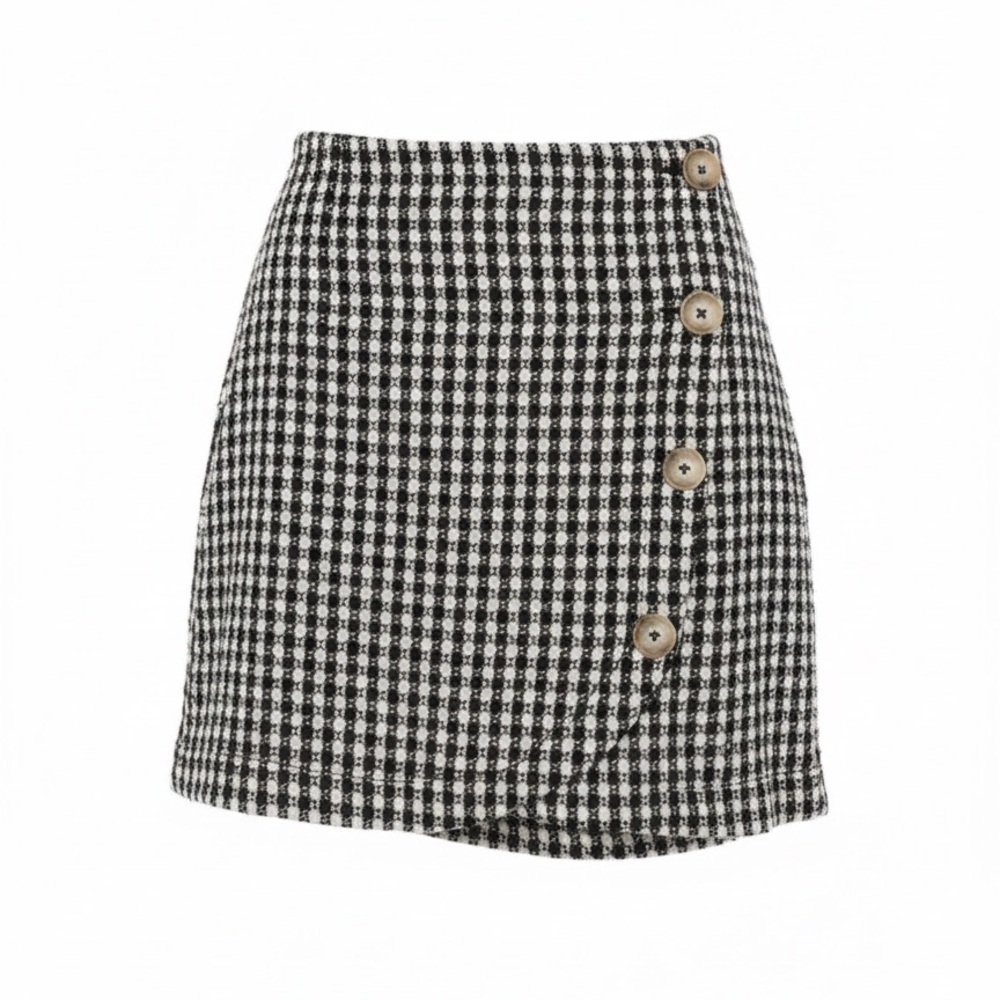 Anthropologie Black and Cream Houndstooth Mini Skirt